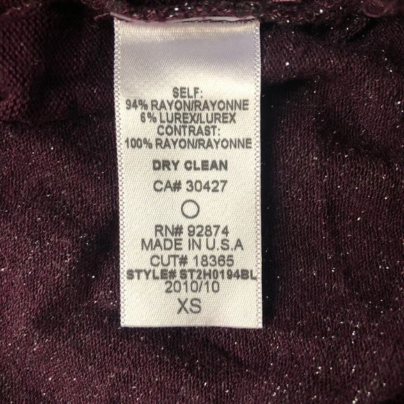 SPLENDID Purple Silver Sheer long sleeve ruched v-neck knit shirt X-Small - Picture 6 of 9